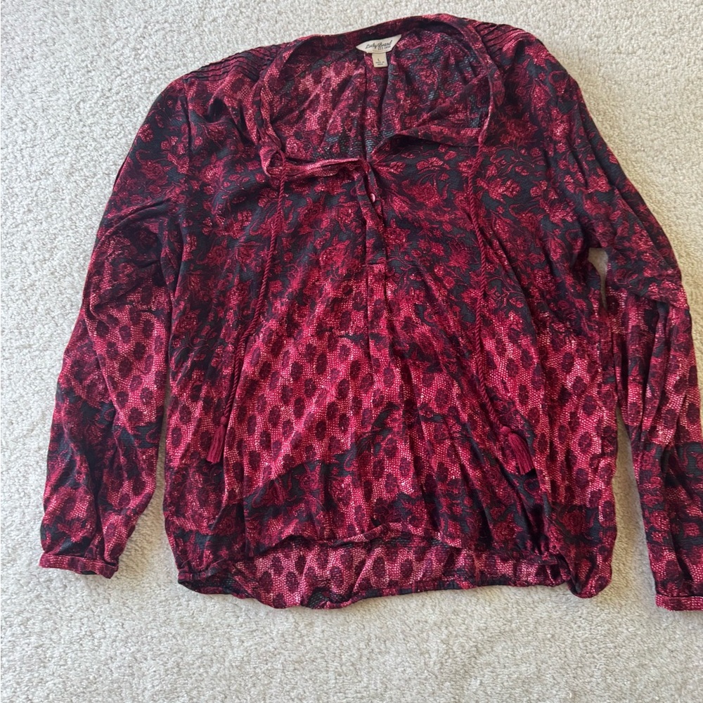 Lucky Brand Red and Black Patterned Blouse
